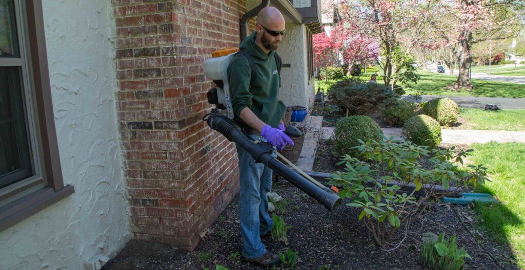 Kansas City Mosquito Pest Control by Gunter Pest & Lawn. Worker doing lawn work.