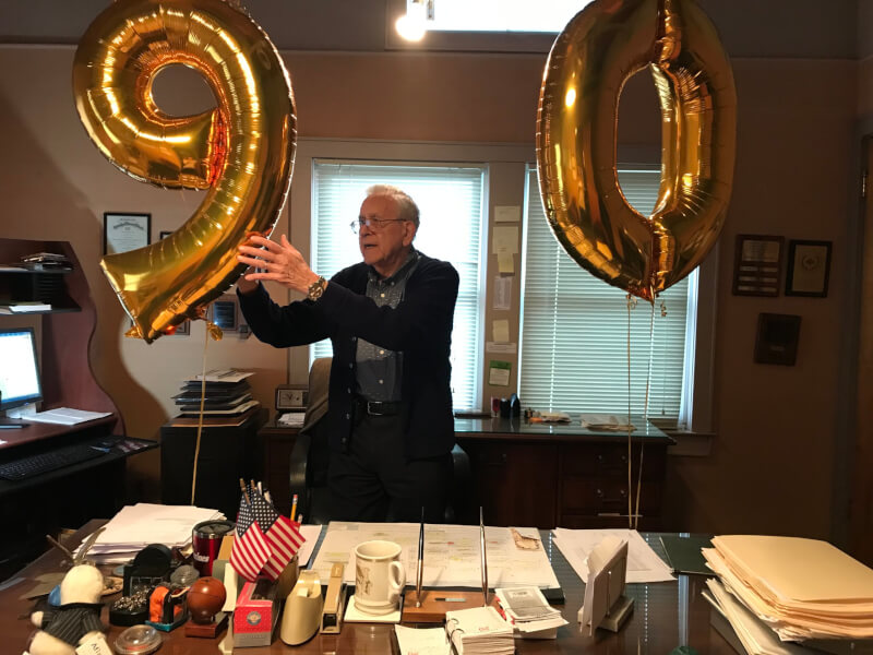 Norman Besheer celebrating his 90th birthday. Norman Celebrates 50 Years At Gunter Pest & Lawn.