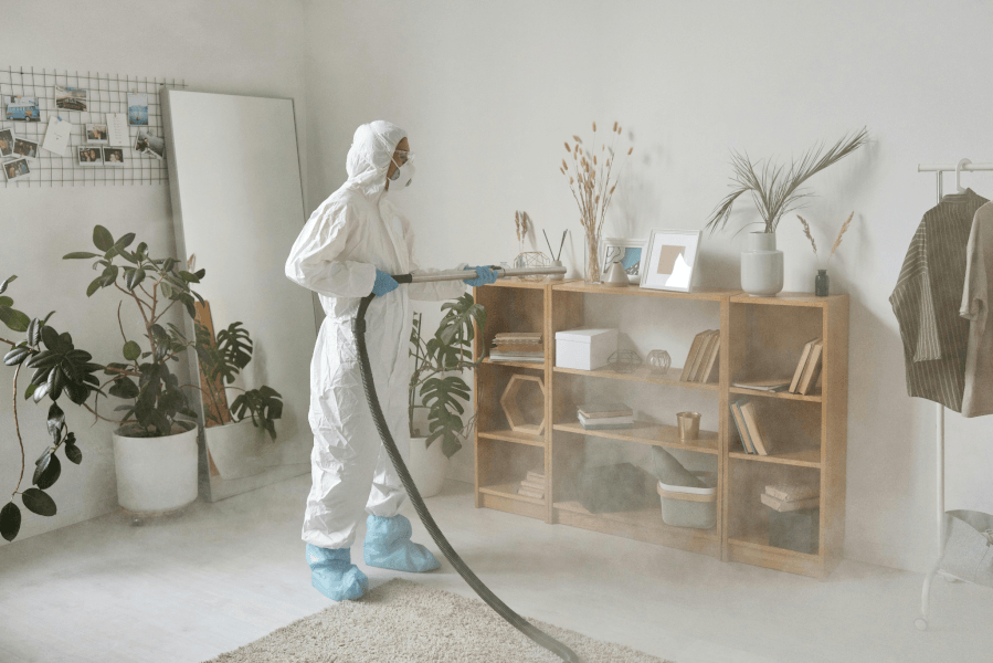 A pest exterminator in a modern, minimalistic room. | Gunter Pest & Lawn A pest exterminator in a modern, minimalistic room.
